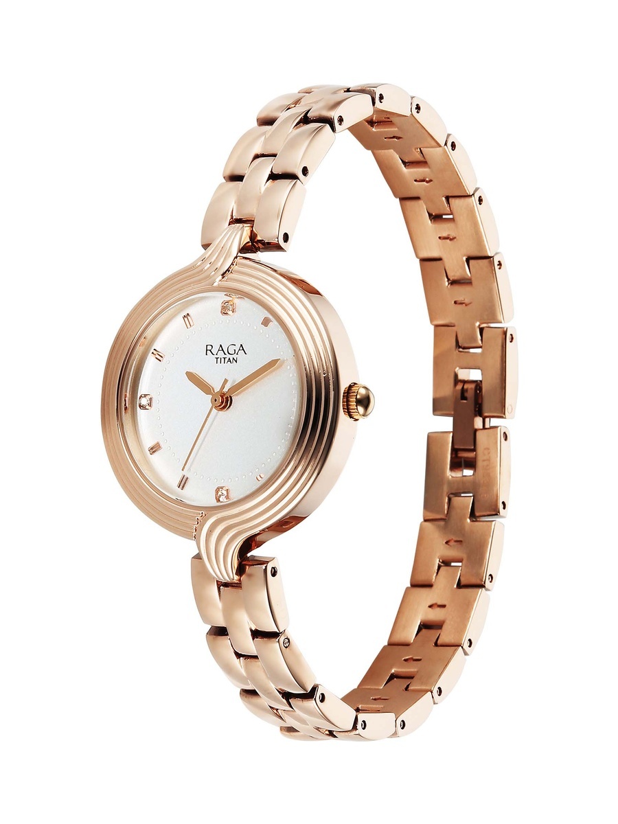 Women Raga Showstopper Quartz Analog Watch with White Dial and Rose Gold Metal Strap