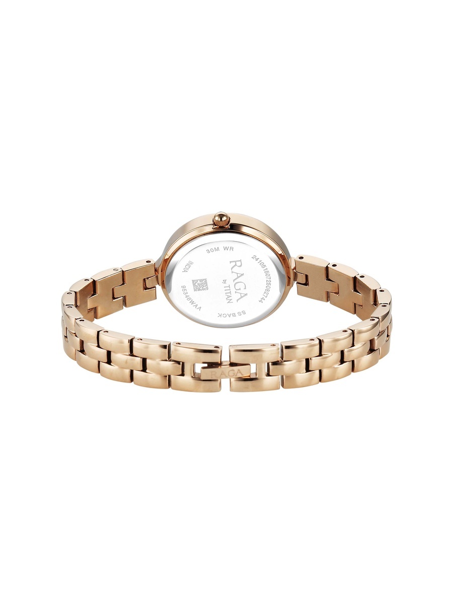 Women Raga Showstopper Quartz Analog Watch with White Dial and Rose Gold Metal Strap