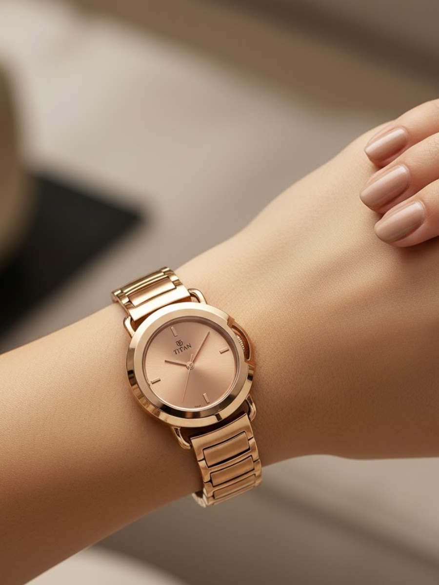 Women Workmode Watch with Rose Gold Dial and Stainless Steel Strap, Quartz Movement