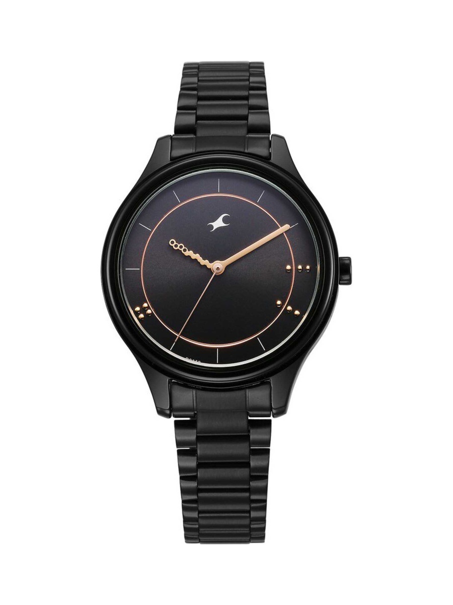 Stunners Black Dial Watch with Metal Strap, Quartz, 3 ATM Water-Resistant