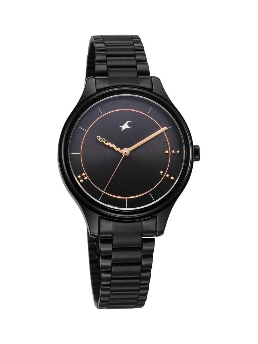 Stunners Black Dial Watch with Metal Strap, Quartz, 3 ATM Water-Resistant