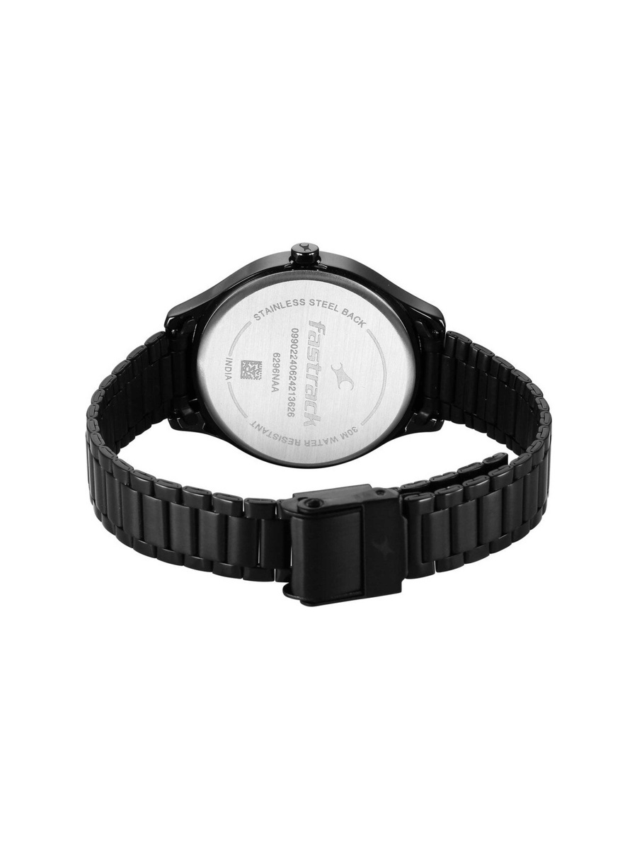 Stunners Black Dial Watch with Metal Strap, Quartz, 3 ATM Water-Resistant