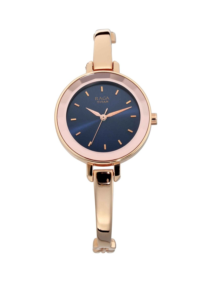 Women Blue Dial Watch with Metal Strap, Quartz Movement, Mineral Glass