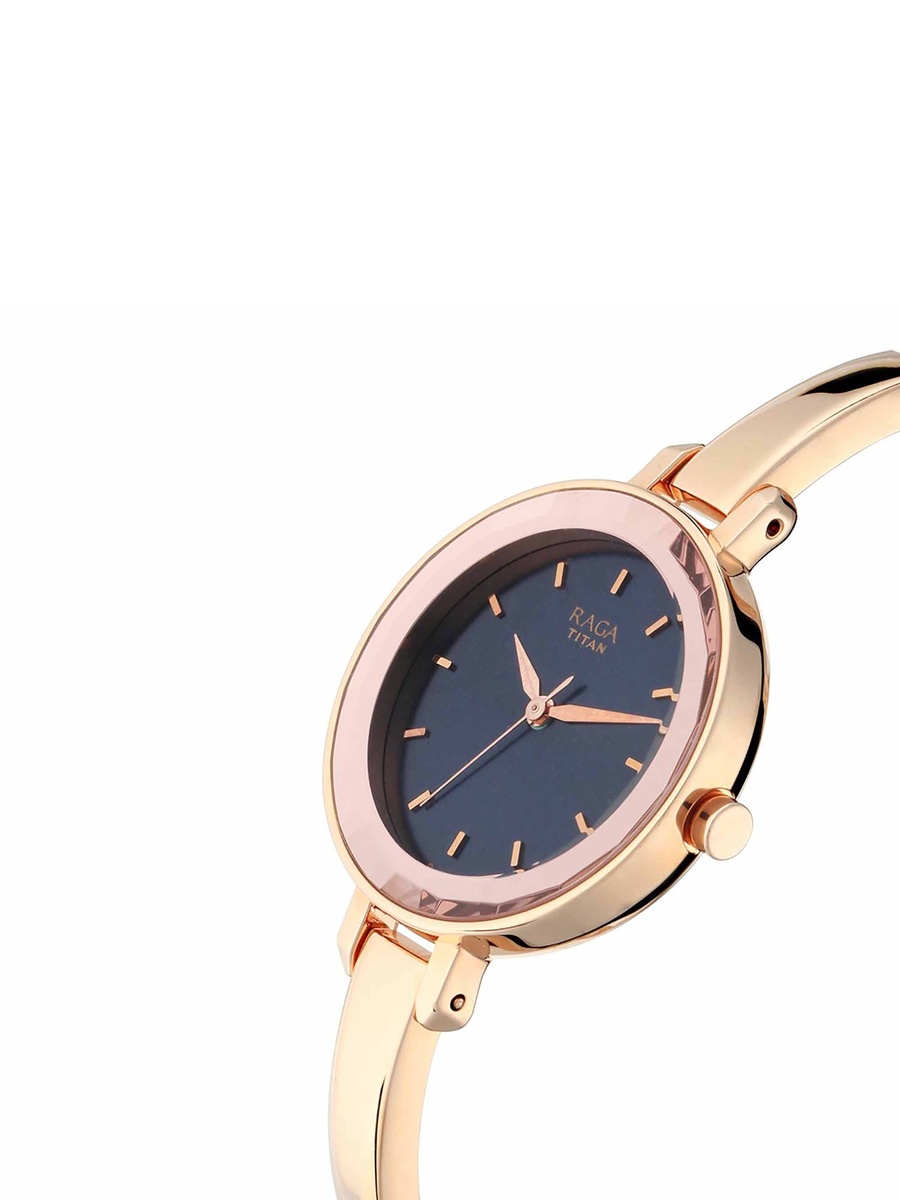 Women Blue Dial Watch with Metal Strap, Quartz Movement, Mineral Glass