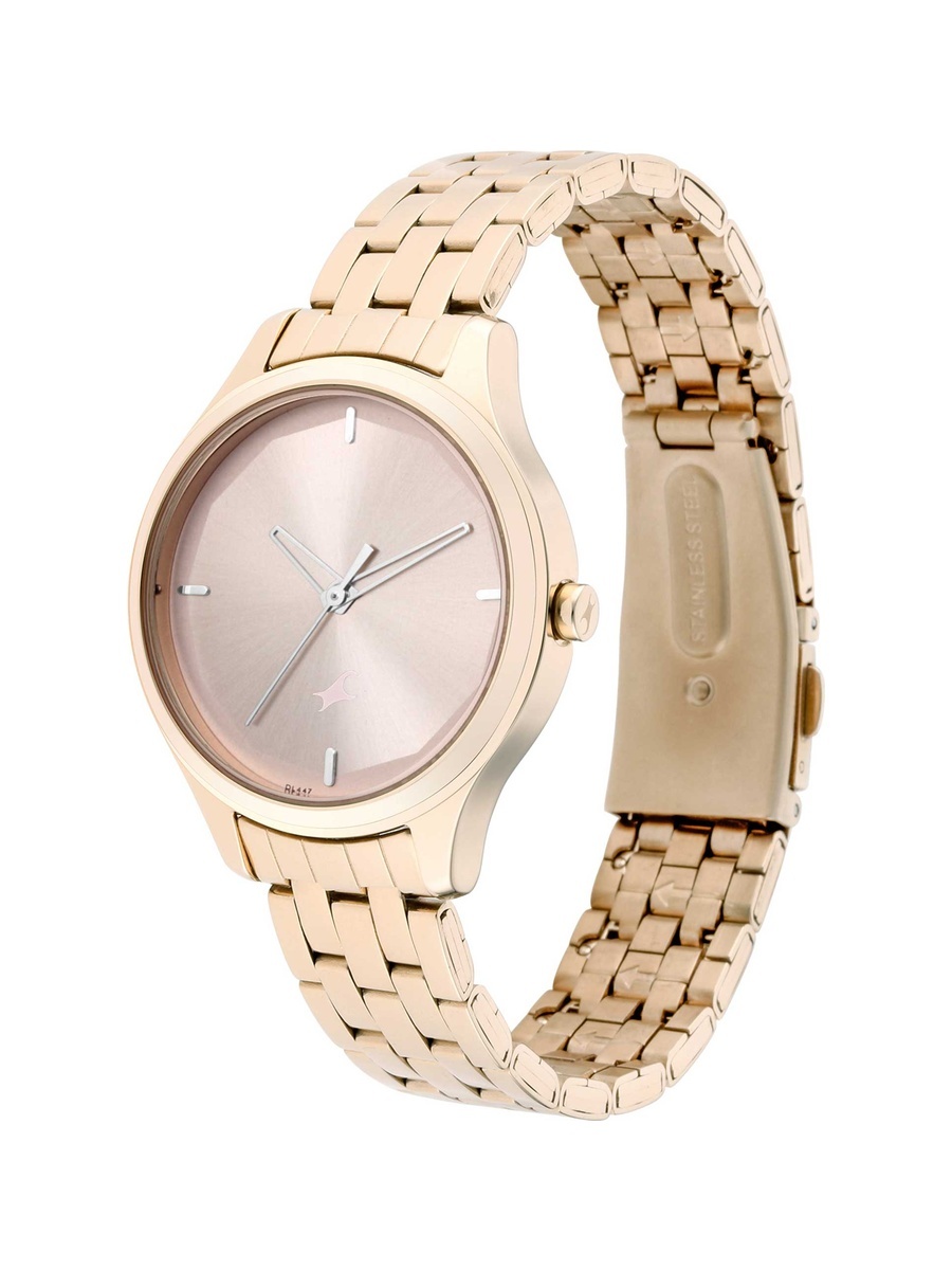 Women Rose Gold Dial Watch with Metal Strap, Quartz Movement