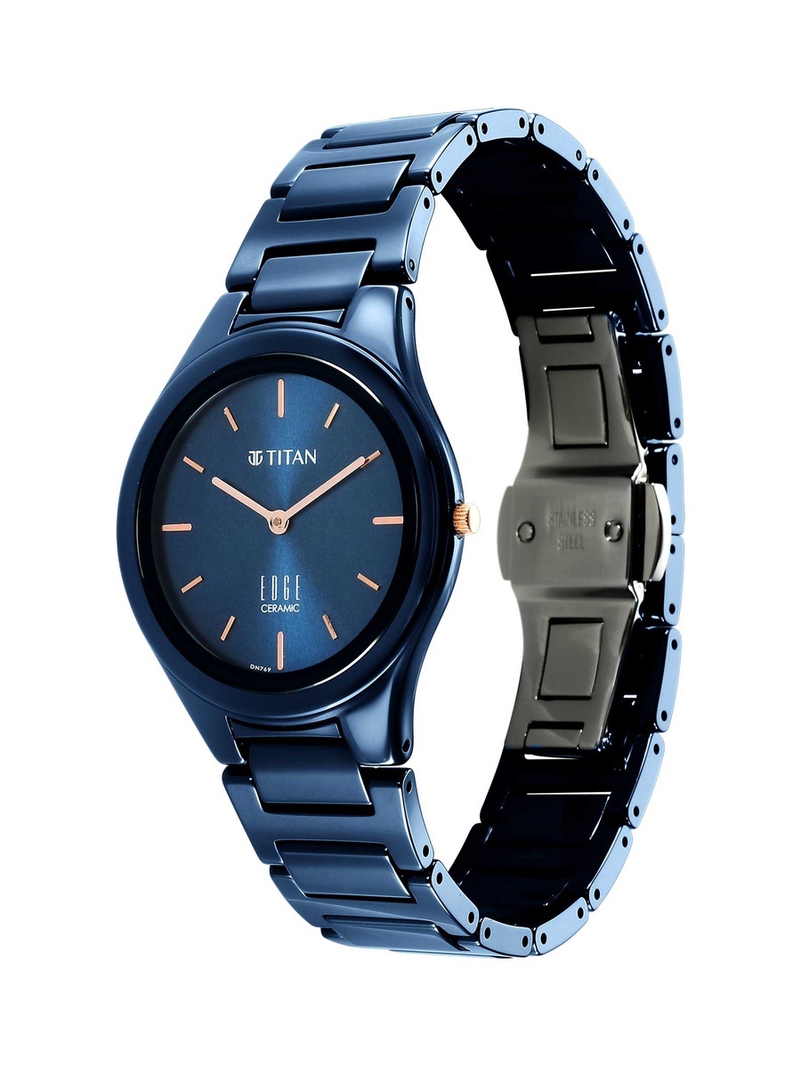 Women Atlantic Blue Dial Watch with Ceramic Strap, Quartz Precision