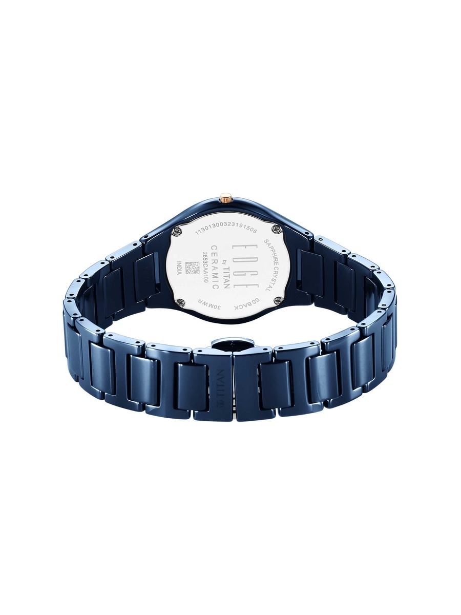 Women Atlantic Blue Dial Watch with Ceramic Strap, Quartz Precision