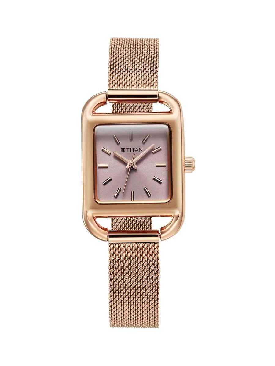 Women Horizon Watch with Pink Dial and Metal Strap, Quartz Movement