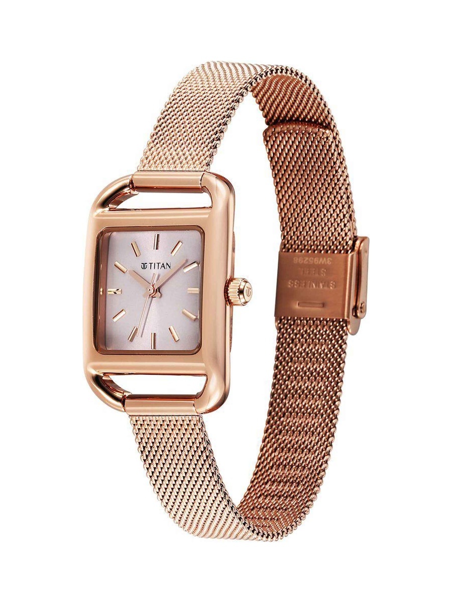 Women Horizon Watch with Pink Dial and Metal Strap, Quartz Movement