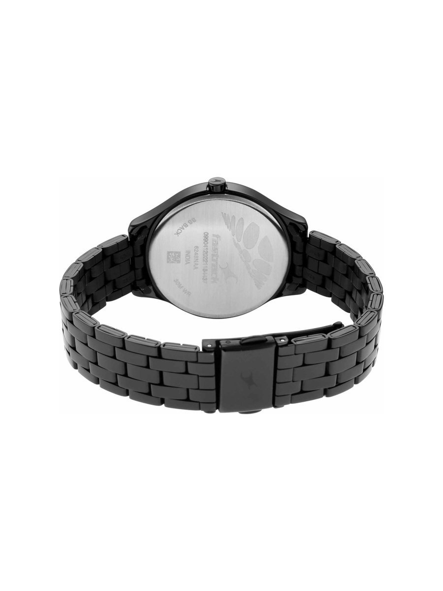 Women Black Dial Watch with Stainless Steel Strap, Quartz Movement 3 ATM Water-Resistant
