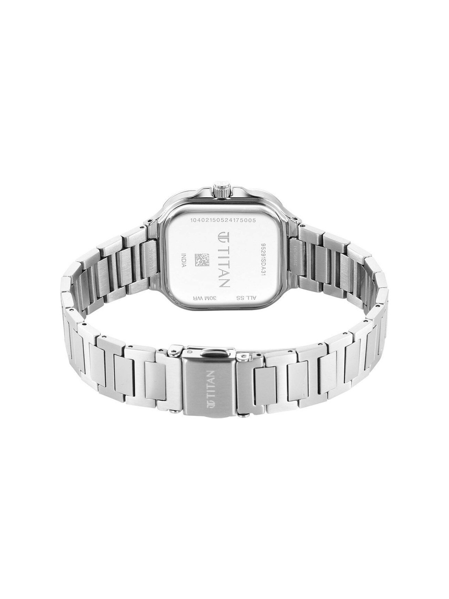 Women Slim Square Watch with Blue Dial and Stainless Steel Strap, Quartz Movement