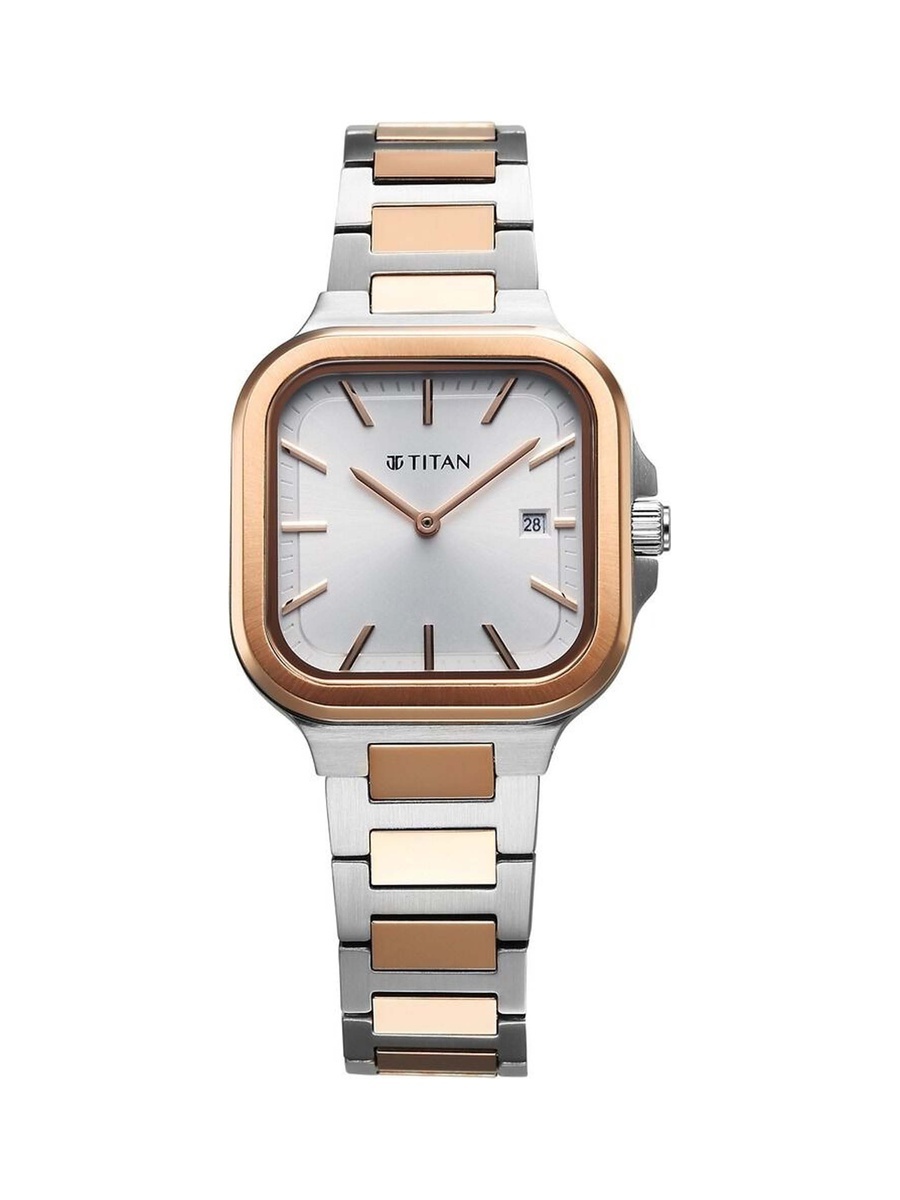 Women Titan Slim Square Quartz Watch with Date Silver Dial
