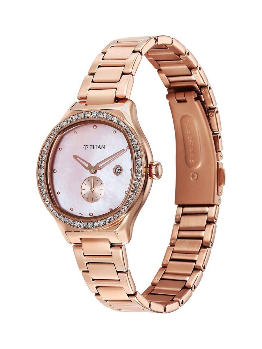 Women Glamour Quartz Analog with Date Mother Of Pearl Dial and Stainless Steel Strap