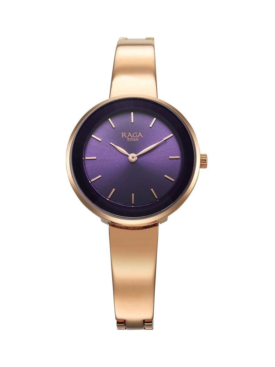 Women Raga Showstopper Watch with Purple Dial and Metal Strap, Quartz