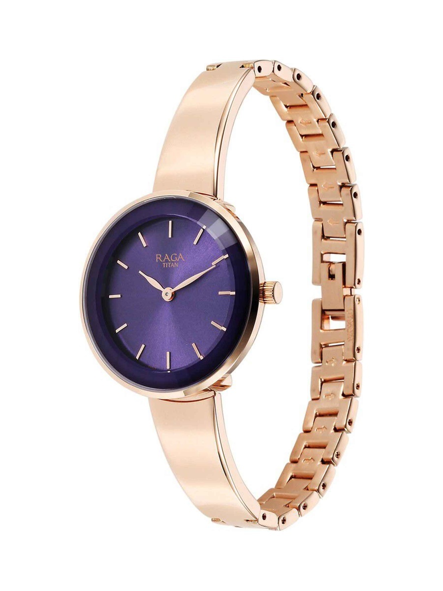 Women Raga Showstopper Watch with Purple Dial and Metal Strap, Quartz