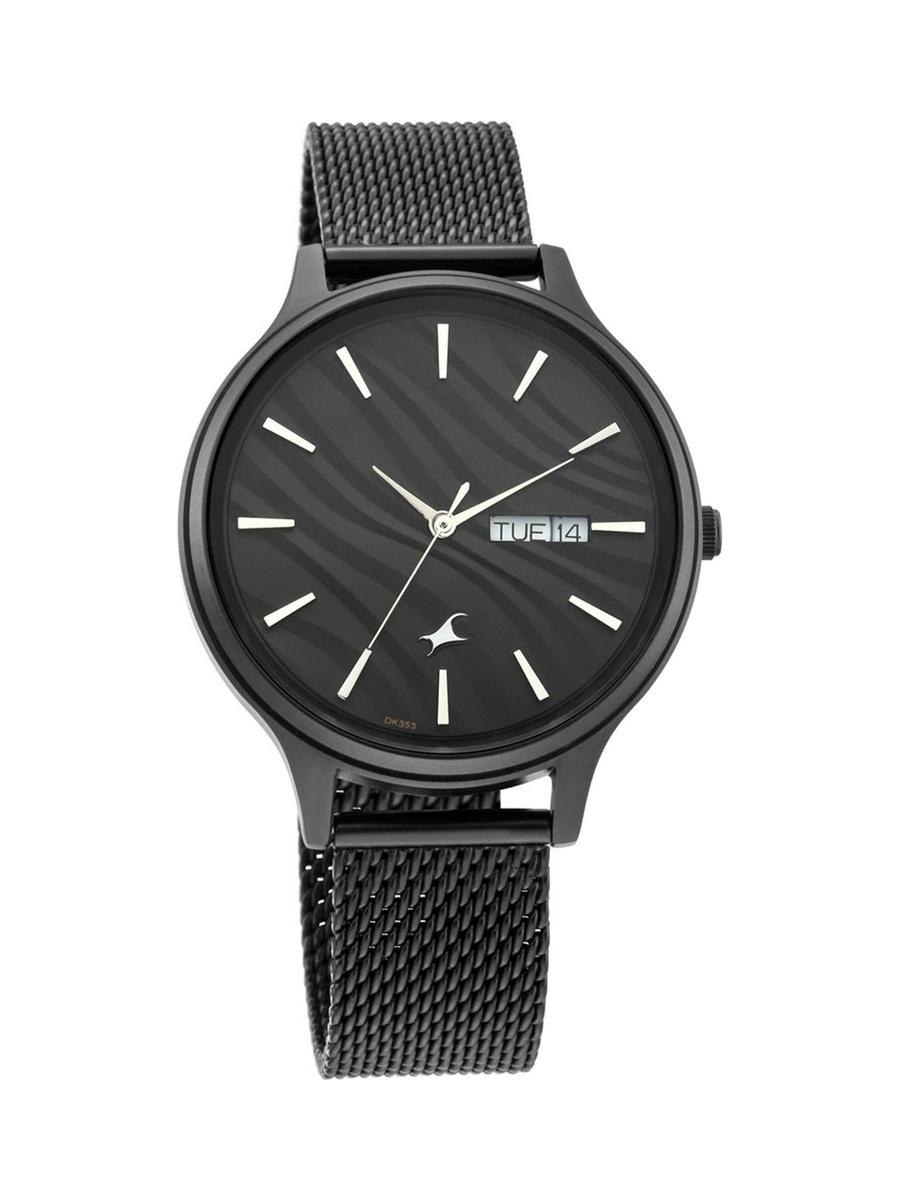 Women Black Dial Watch with Mesh Strap, 3 ATM Water-Resistant, Date Function