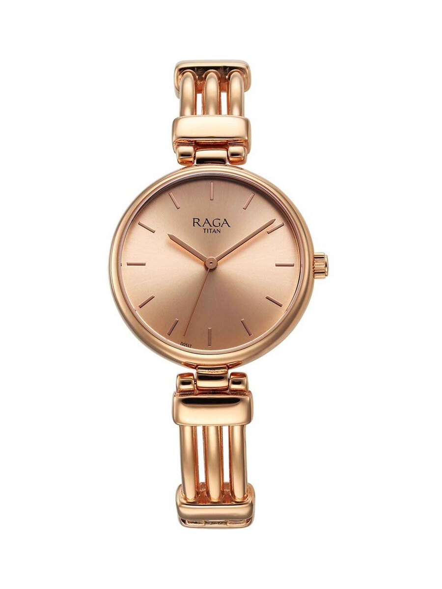 Women Raga Showstopper Watch with Rose Gold Dial and Metal Strap, Quartz Movement