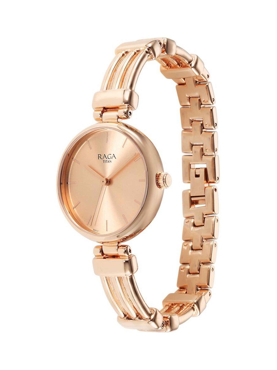 Women Raga Showstopper Watch with Rose Gold Dial and Metal Strap, Quartz Movement