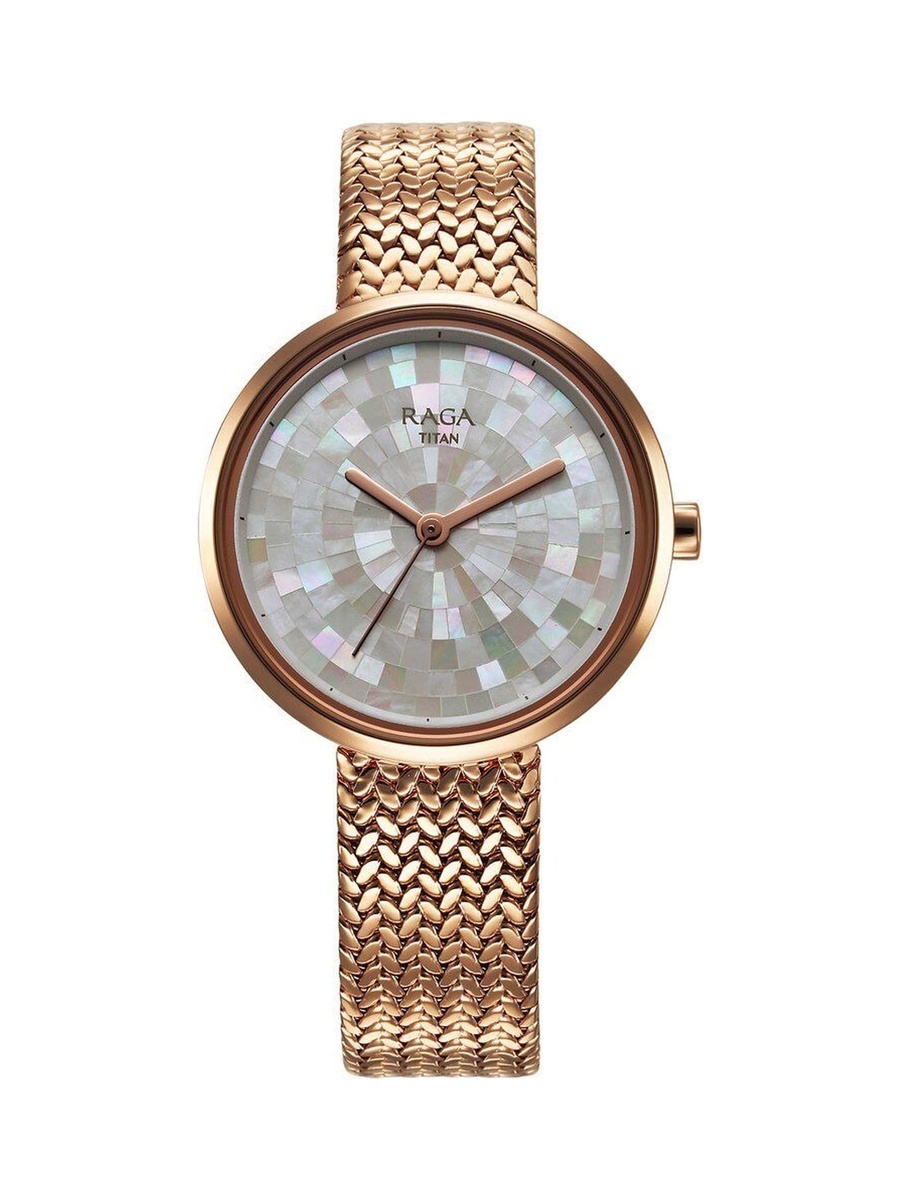 Women Raga Memoirs Watch with Mother of Pearl Dial and Metal Strap, Quartz Movement