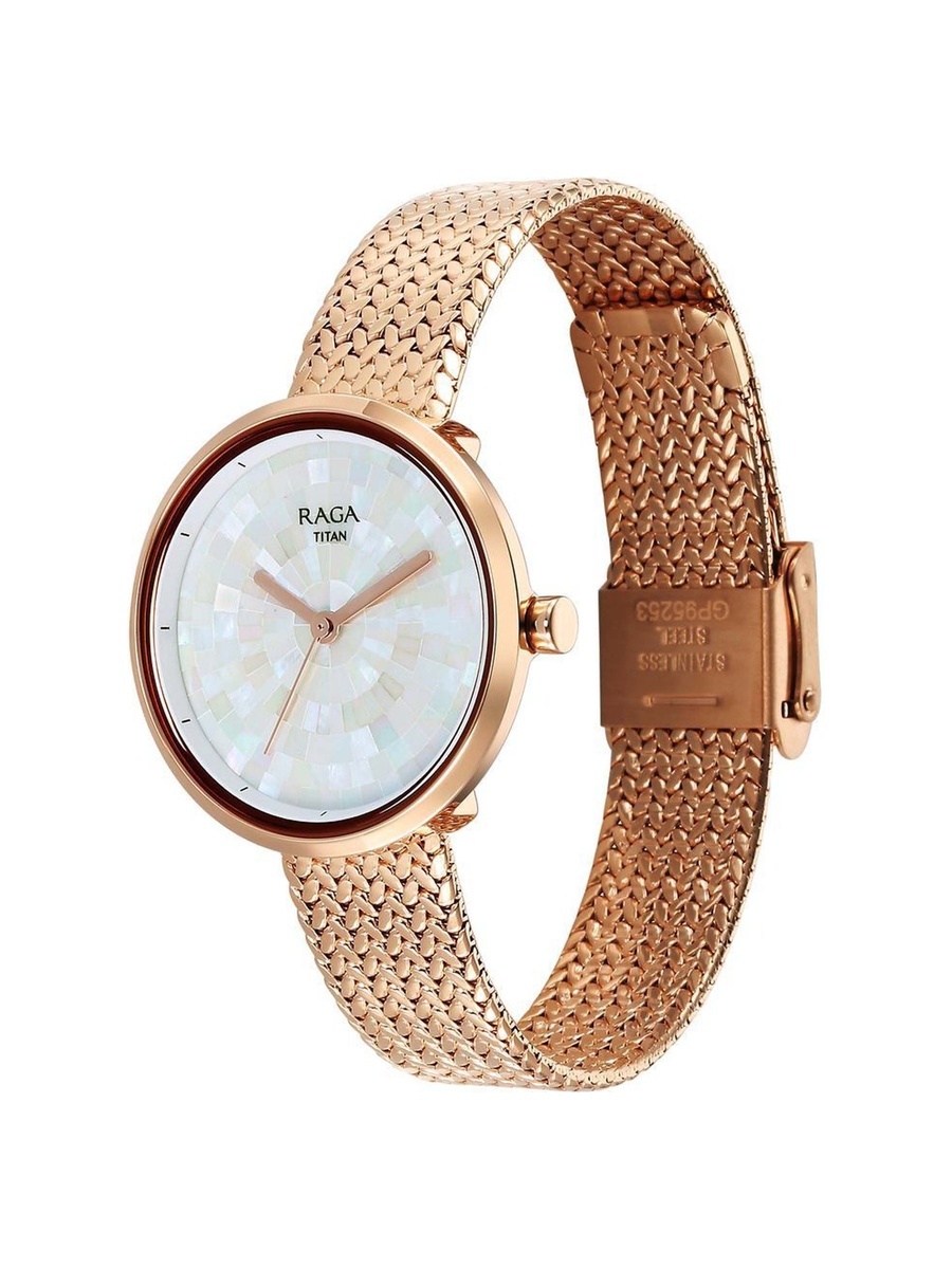 Women Raga Memoirs Watch with Mother of Pearl Dial and Metal Strap, Quartz Movement