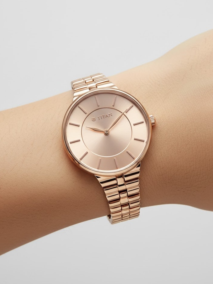 Women Aura Quartz Analog Watch with Rose Gold Dial and Stainless Steel Strap, 50M Water Resistance