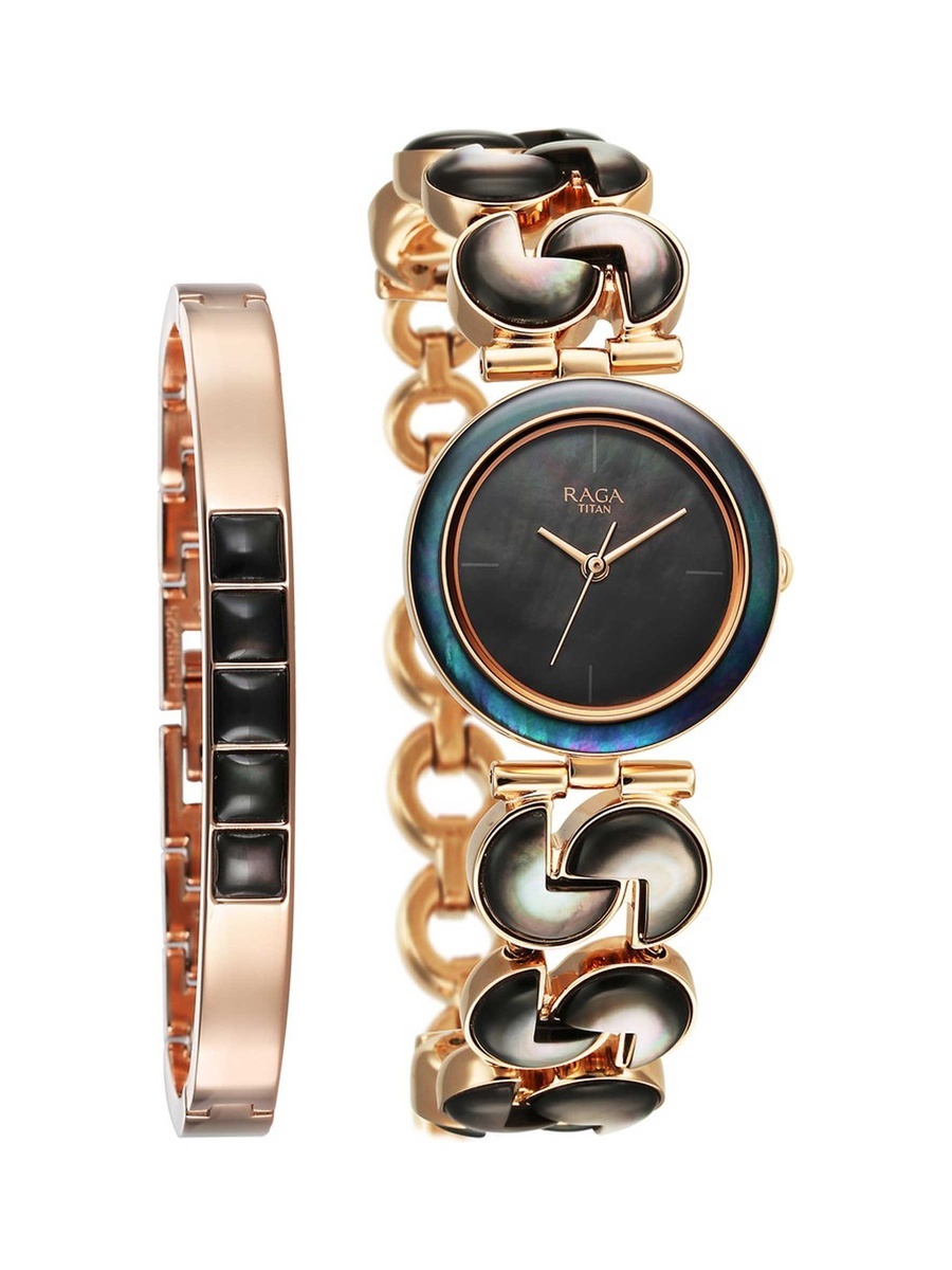 Women Raga Black Pearl Watch with Mother of Pearl Dial, 50M Water Resistance