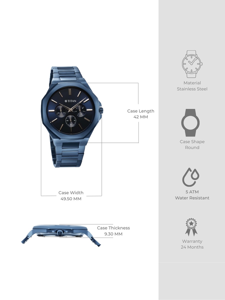 Women Classic Slim Multifunction Watch with Blue Dial