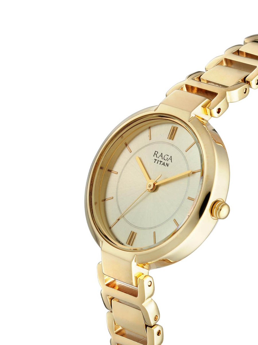 Women Raga Viva Watch with Champagne Dial and Stainless Steel Strap, Quartz