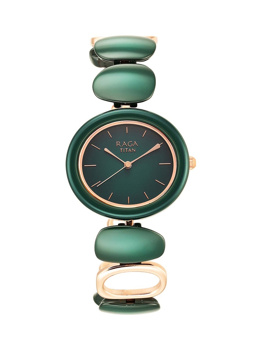 Women Raga Ceramic Green Dial Watch with Metal Strap