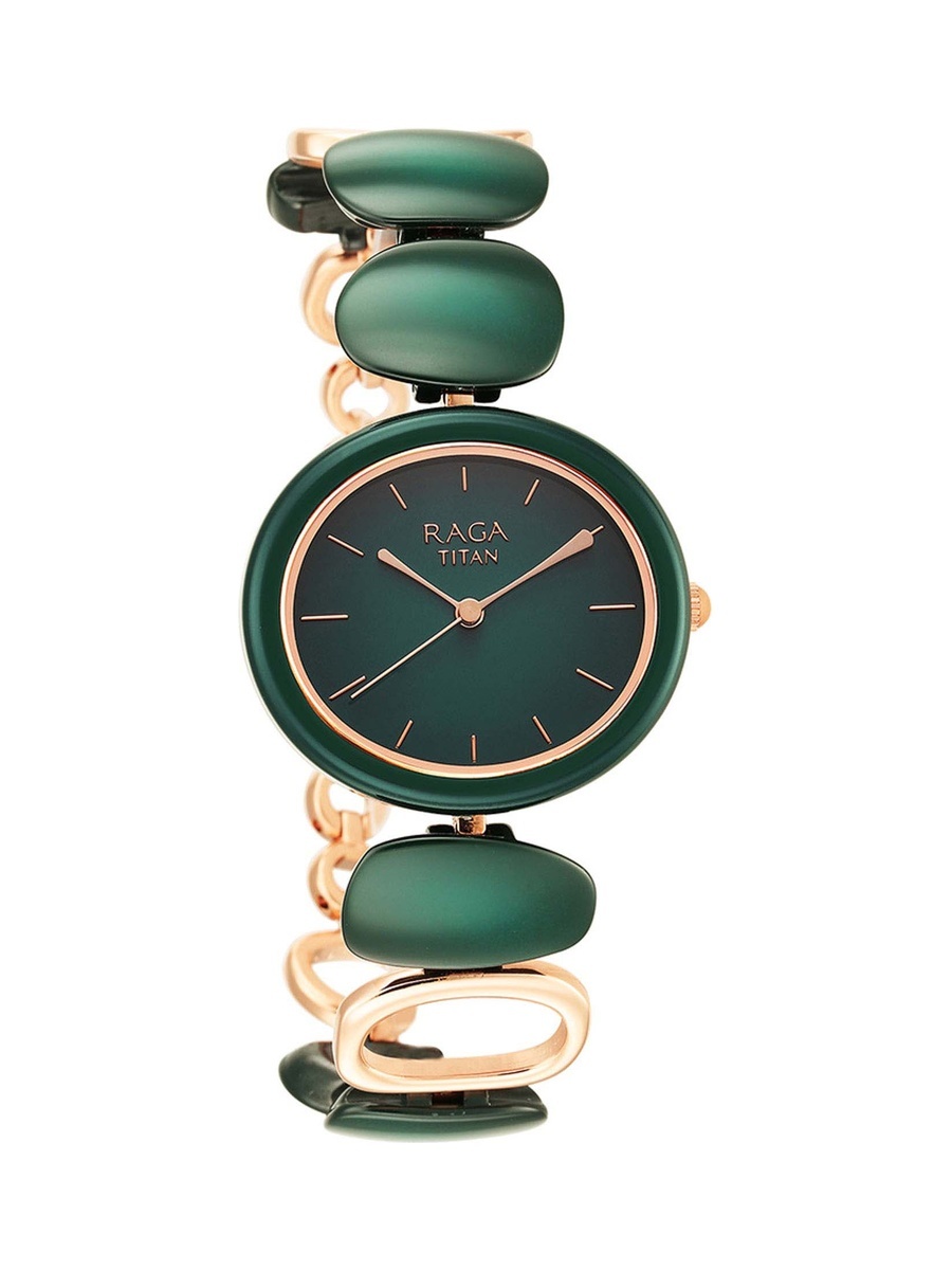 Women Raga Ceramic Green Dial Watch with Metal Strap