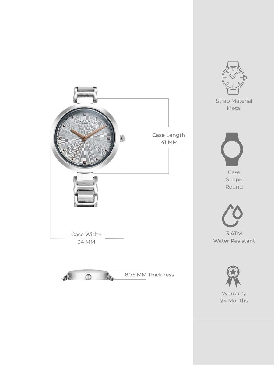 Women Raga Memoirs Watch with Silver Dial and Brass Strap, Quartz Movement