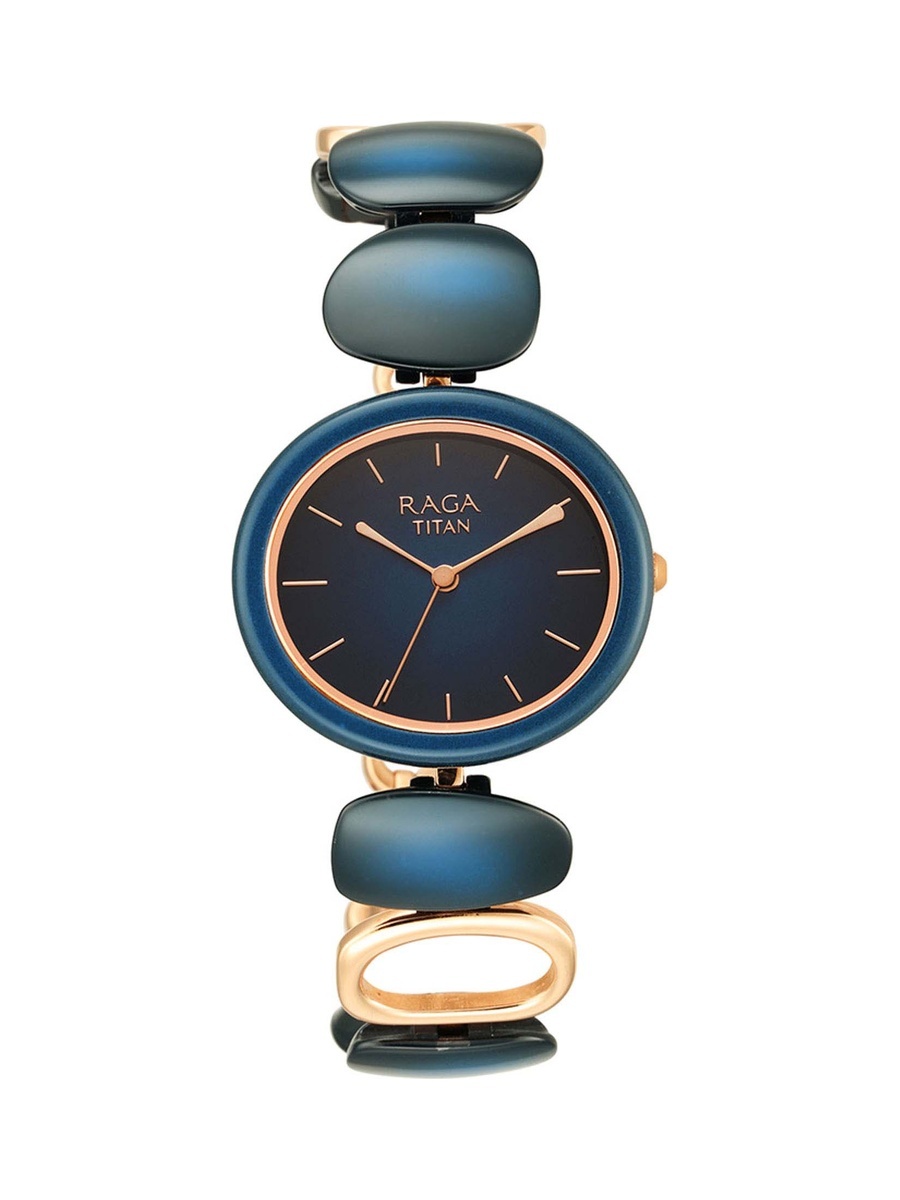Women Raga Ceramic Blue Dial Watch with Metal Strap