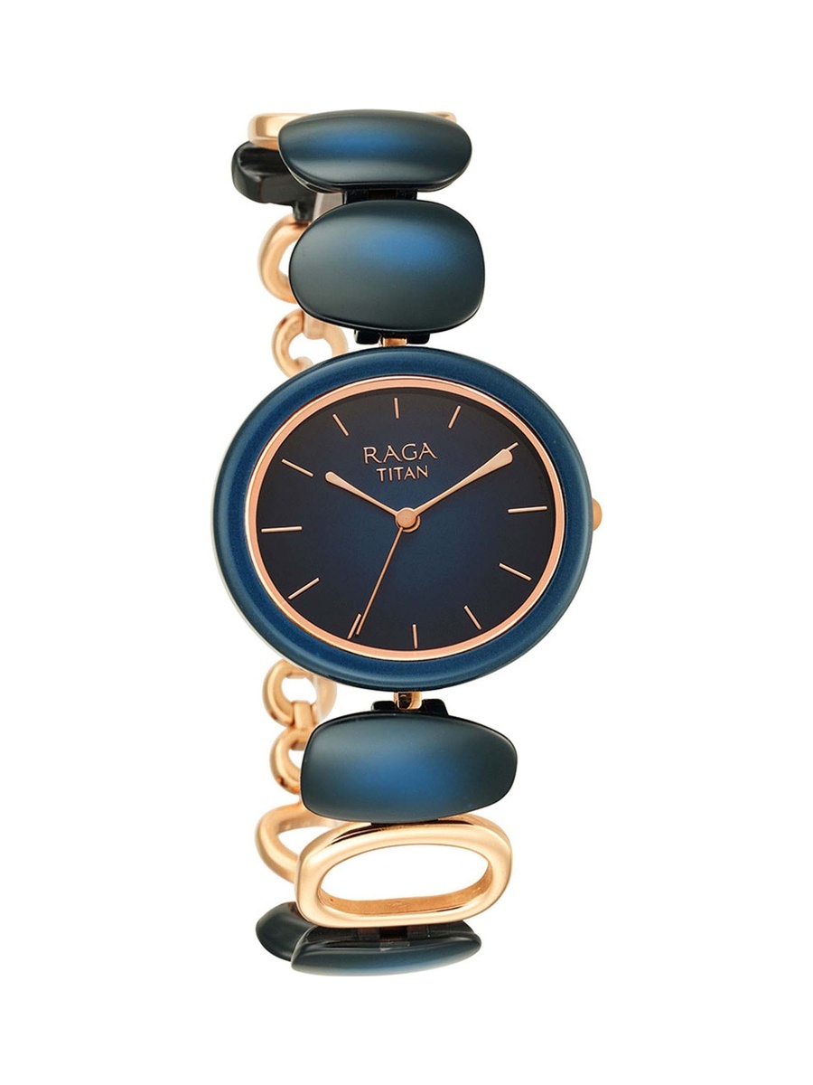 Women Raga Ceramic Blue Dial Watch with Metal Strap