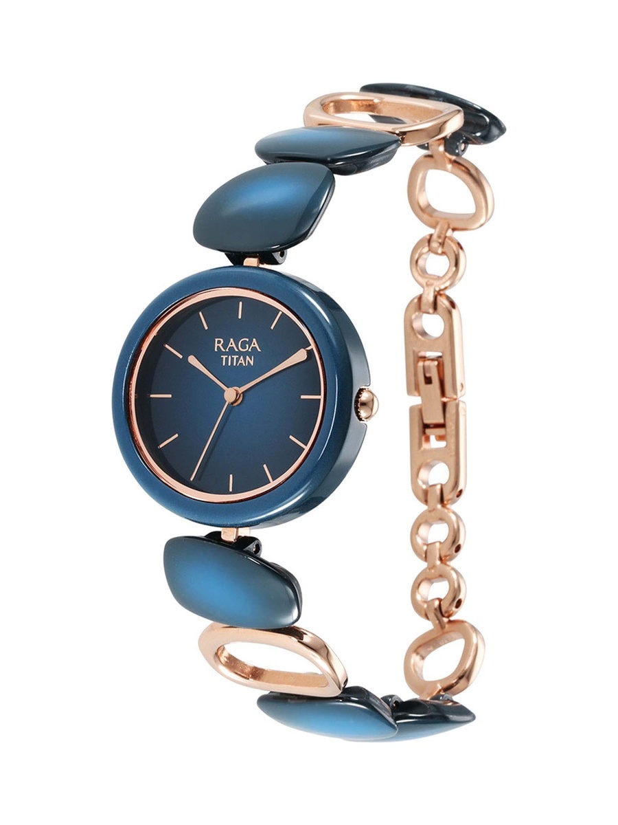Women Raga Ceramic Blue Dial Watch with Metal Strap