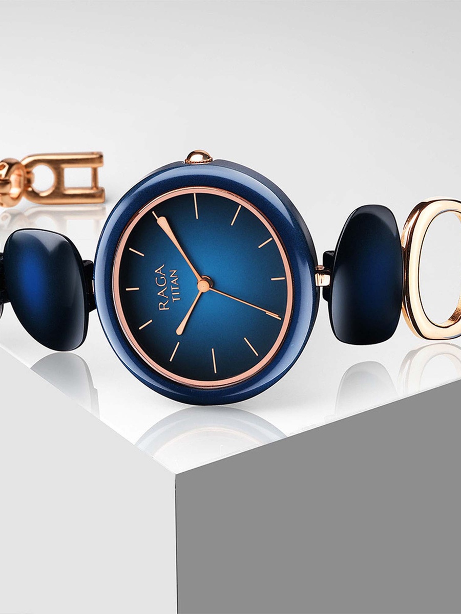 Women Raga Ceramic Blue Dial Watch with Metal Strap