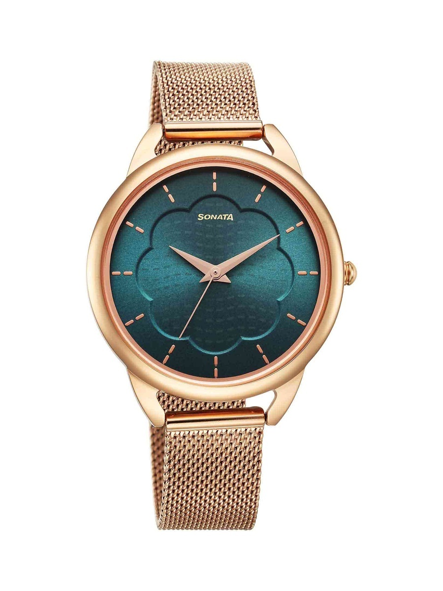 Women Green Dial Rose Gold Stainless Steel Watch