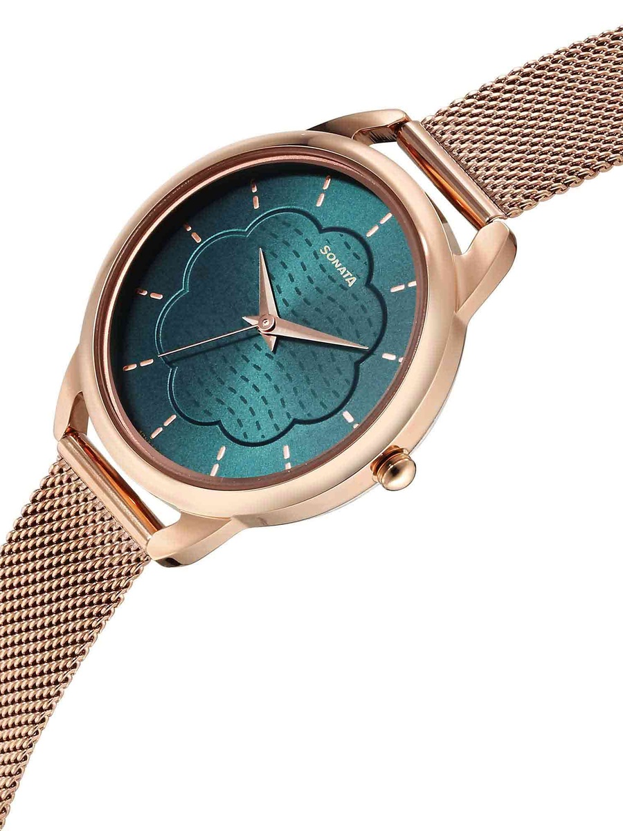 Women Green Dial Rose Gold Stainless Steel Watch