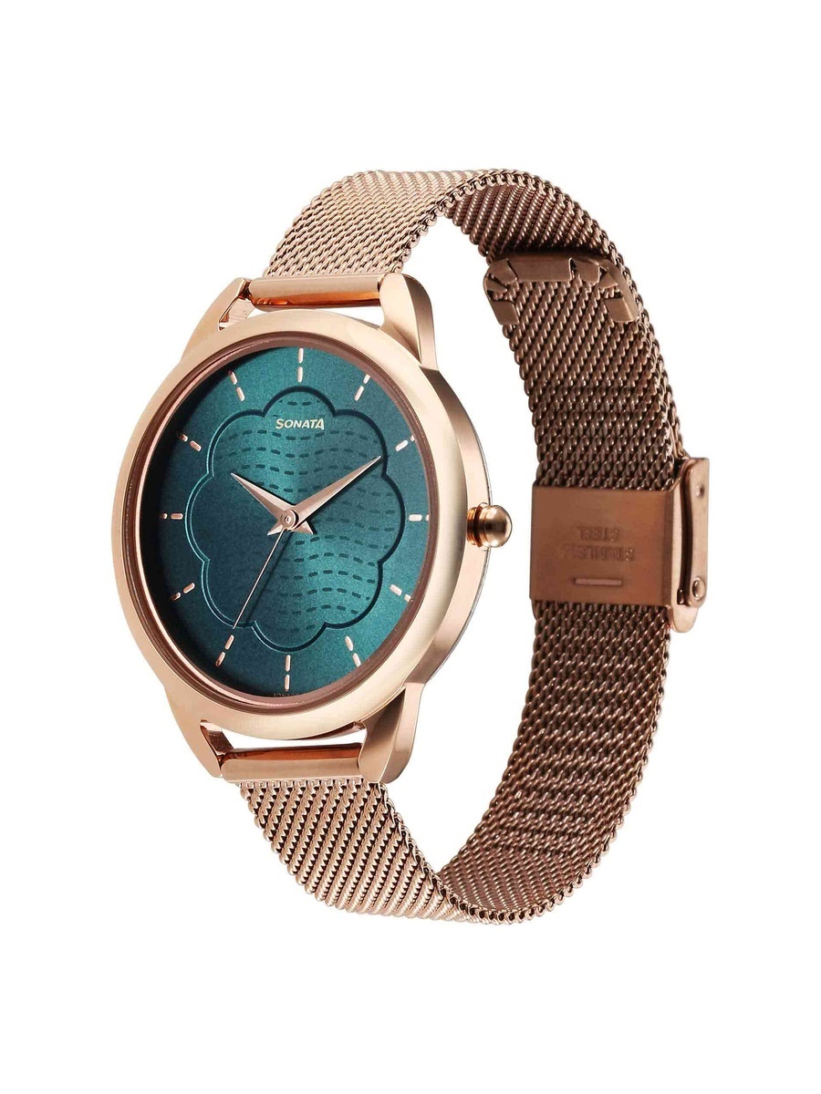 Women Green Dial Rose Gold Stainless Steel Watch