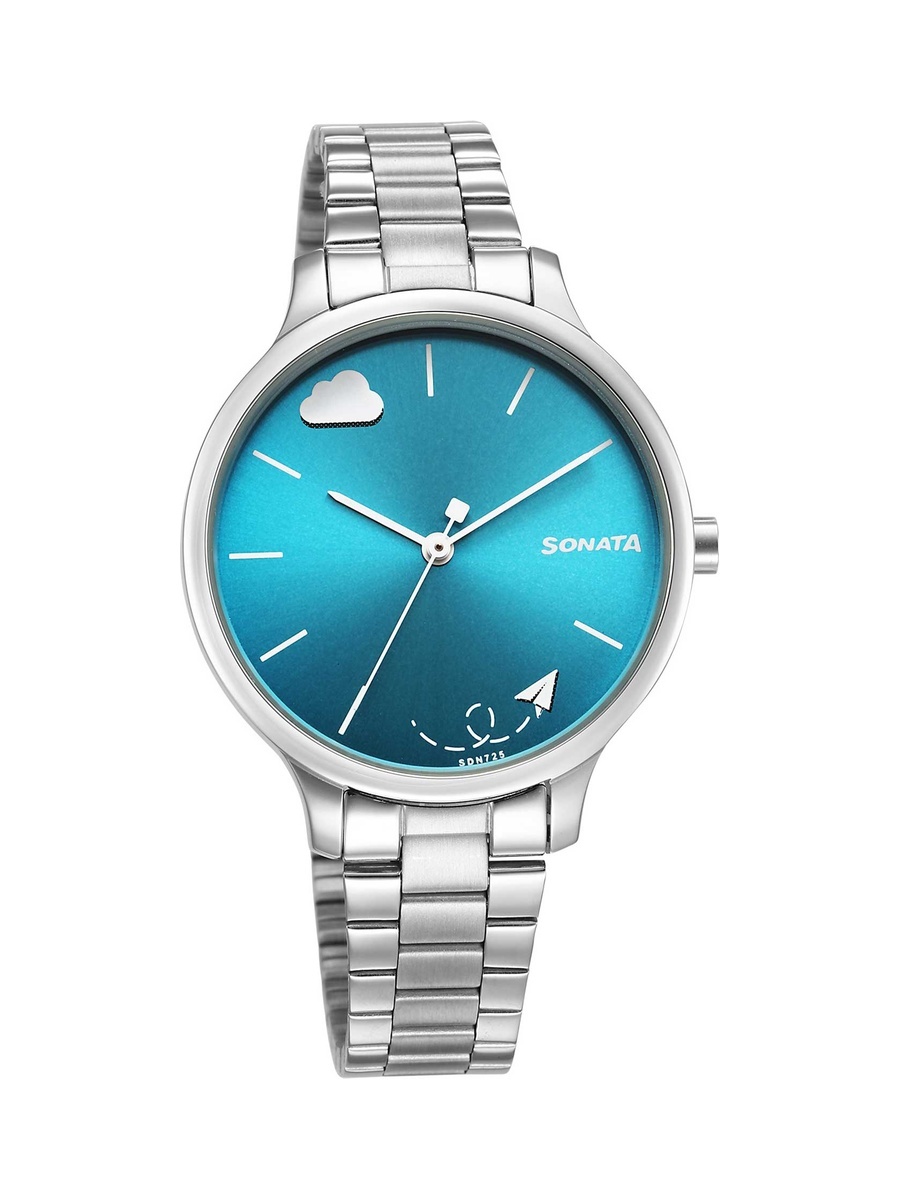 Women Blue Dial Silver Stainless Steel Watch
