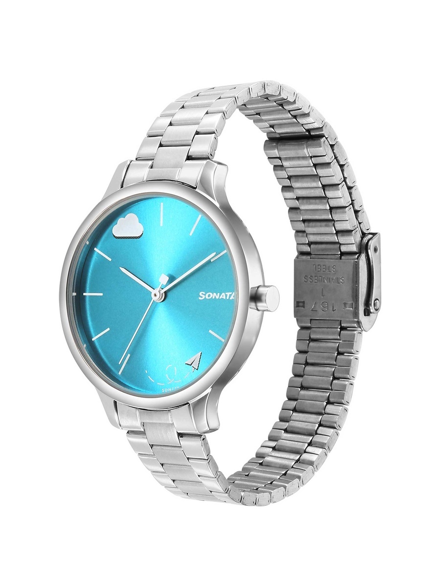 Women Blue Dial Silver Stainless Steel Watch