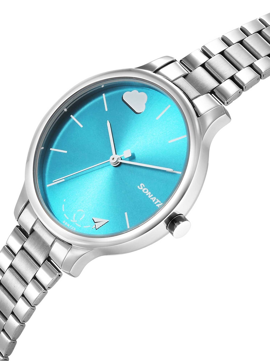 Women Blue Dial Silver Stainless Steel Watch