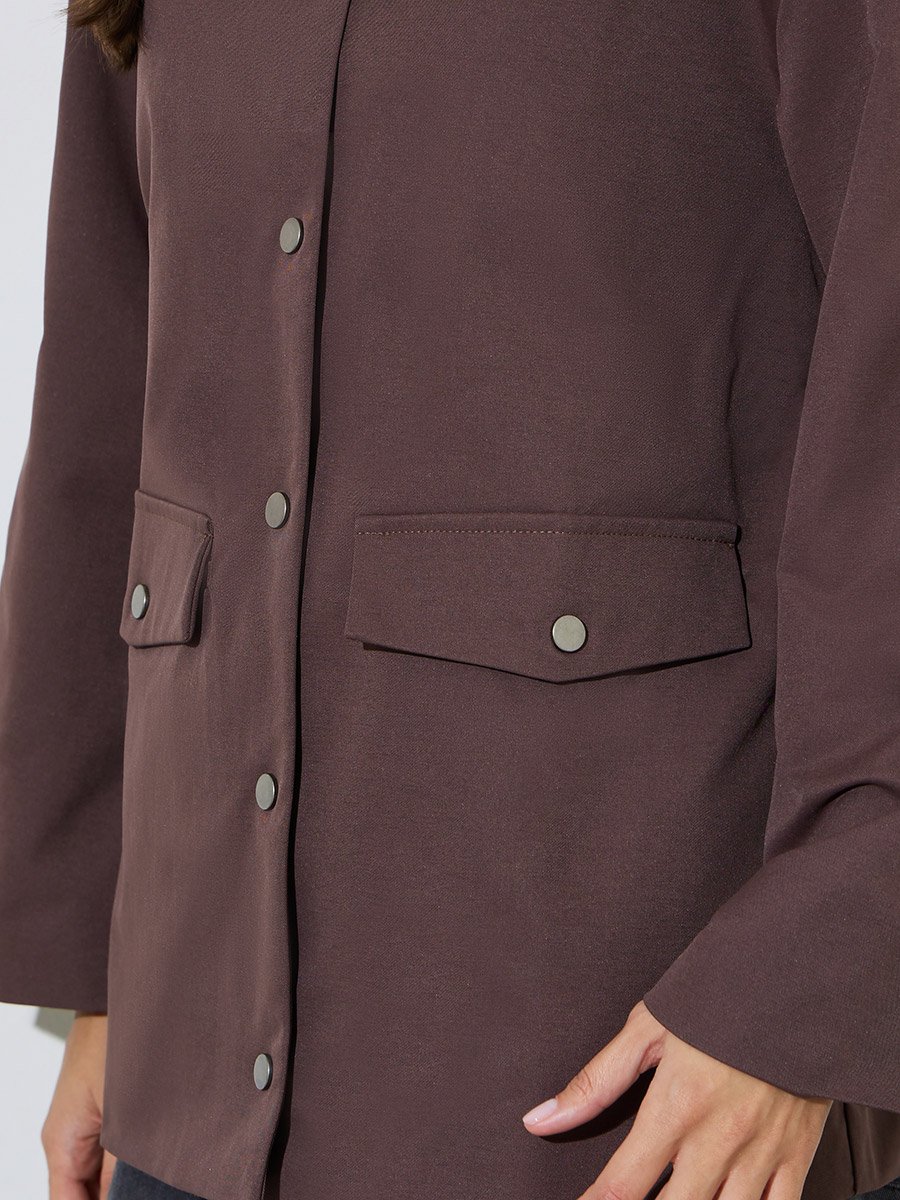 Brown Solid Longline Utility Jacket