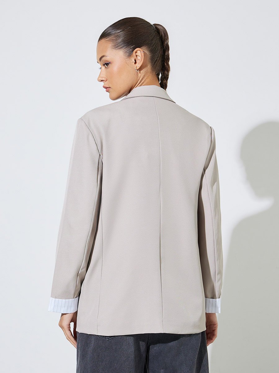 Beige Solid Single Breasted Pocket Details Regular Fit Blazer