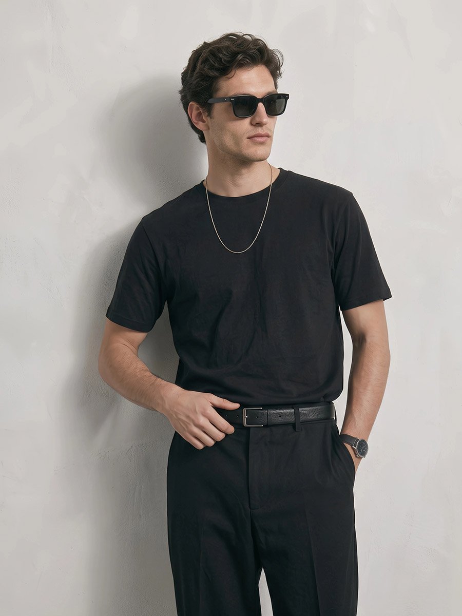 Men Black Crew Neck Regular Fit T-Shirt