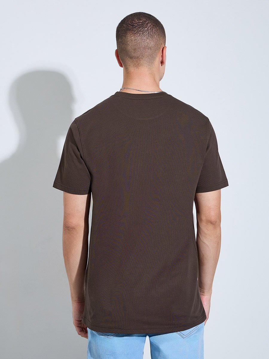 Men Brown Crew Neck Regular Fit T-Shirt