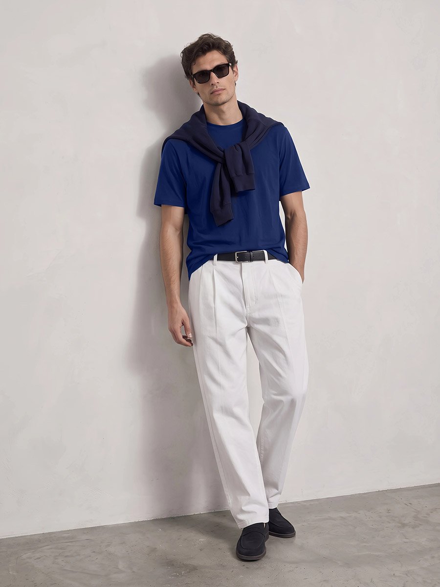 Men Navy Blue Crew Neck Regular Fit T-Shirt