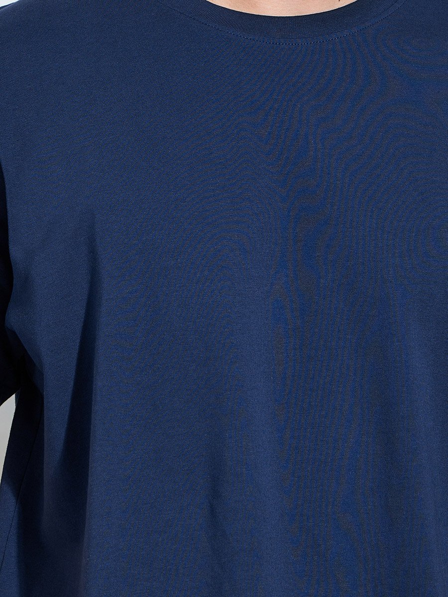 Men Navy Blue Crew Neck Regular Fit T-Shirt