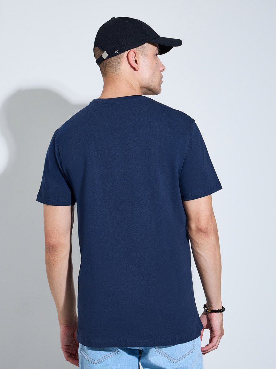 Men Navy Blue Crew Neck Regular Fit T-Shirt