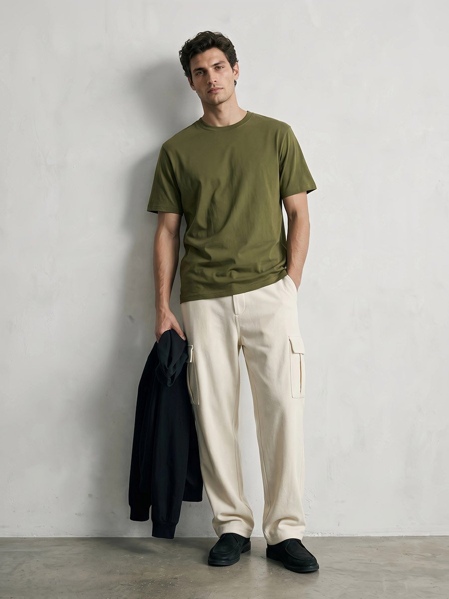Men Olive Crew Neck Regular Fit T-Shirt