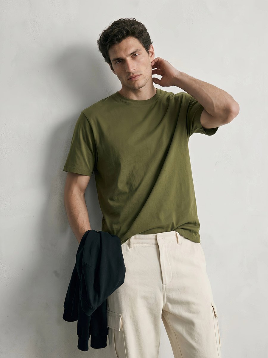 Men Olive Crew Neck Regular Fit T-Shirt